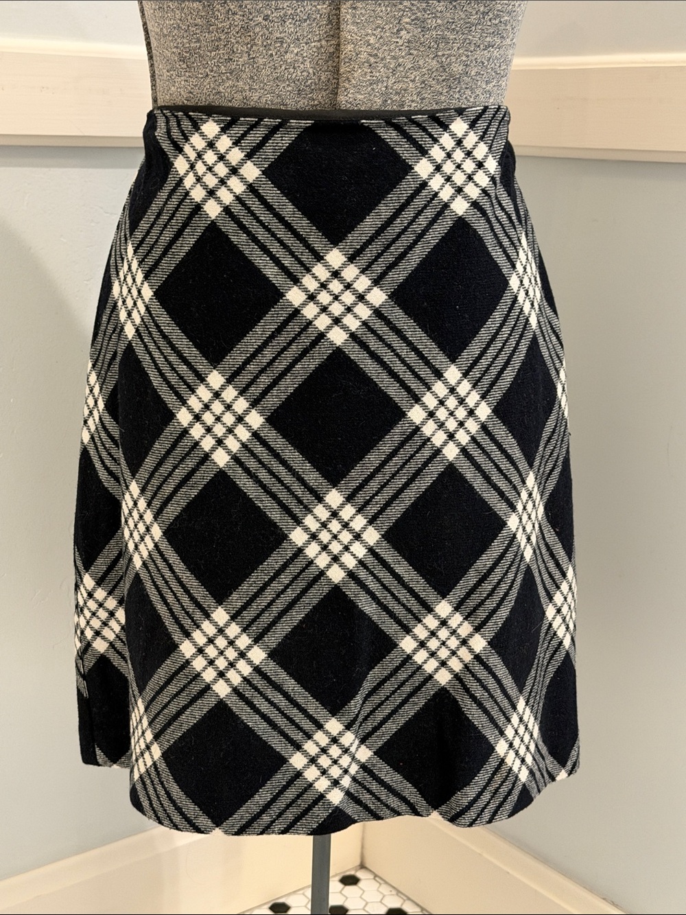 Talbots Black & White Plaid A-Line Skirt